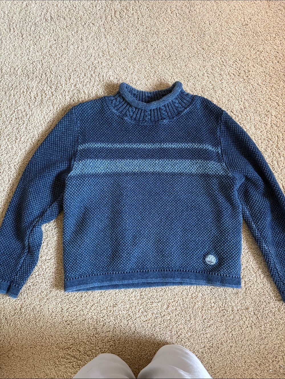 Blue Willli's Navy Knit Cowl-Style Sweater with Stripe Accent